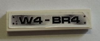Lego Tile 1 x 4 with 'W4-BR4' Pattern (Sticker) - Set 8258 / White