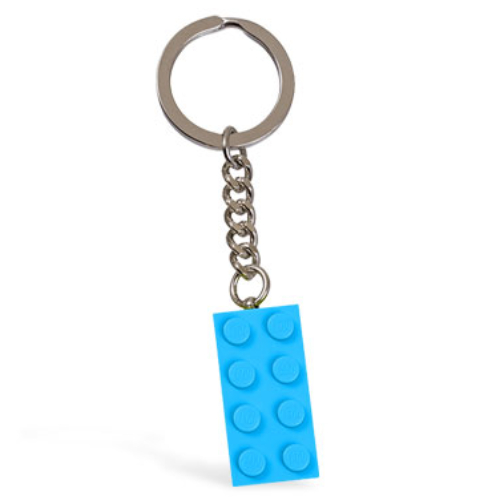 Lego Key Chain, Chrome Chain and Ring with 2 x 4 Brick / Medium Azure
