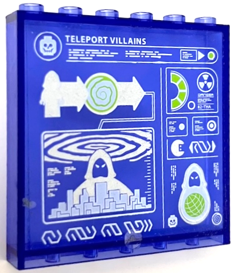 Lego Panel 1 x 6 x 5 with Screen with Silver and Lime Arrows, Diagrams, Portal, 'TELEPORT VILLAINS', AntiMatter Minifigure and Skeleton Head Pattern (Sticker) - Set 70172