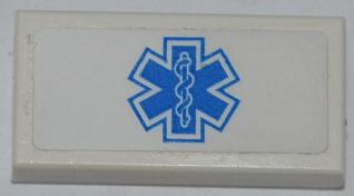 Lego Tile 1 x 2 with Blue EMT Star of Life Pattern (Sticker) - Set 4431