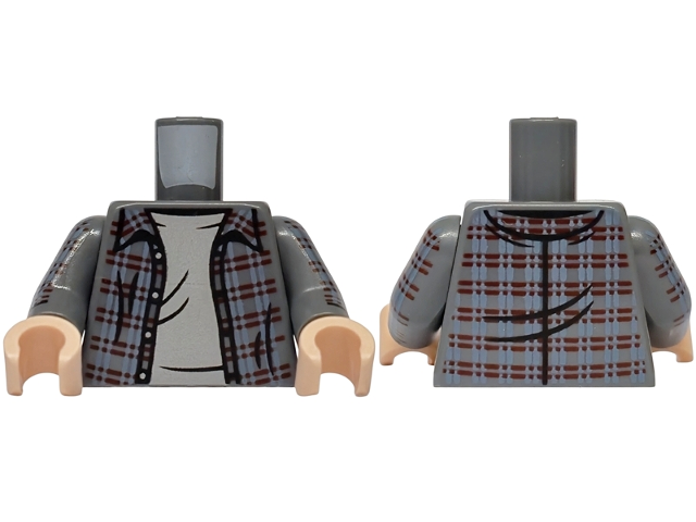 Lego Torso Flannel Shirt over Light Bluish Gray T-Shirt Pattern / Dark Bluish Gray Arms with Flannel Pattern / Light Nougat Hands