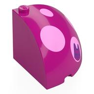 Lego Brick Round Corner 4 x 4 x 3 Quarter Dome Top with Bright pink Spots, Dark Purple Cat Head Print