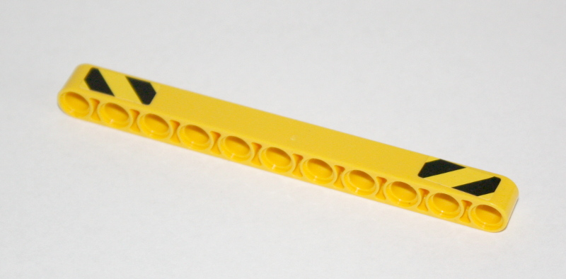 Lego Technic, Liftarm Thick 1 x 11 with Black and Yellow Danger Stripes Pattern on Ends (Stickers) - Set 42035 / Yellow