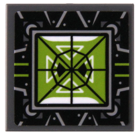 Lego Tile, Modified 2 x 2 Inverted with Lime and White Head-up Display (HUD), Silver Lines and Dots on Black Background Pattern (Sticker) - Set 80022