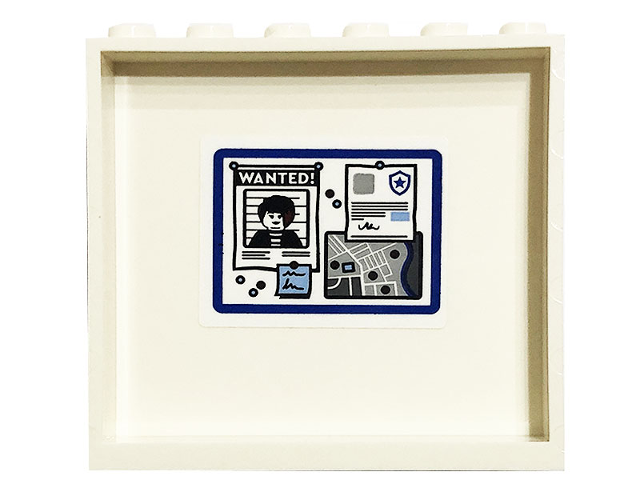 Lego Panel 1 x 6 x 5 with Notice Board with Map, Notes and 'WANTED' Poster Pattern on Inside (Sticker) - Set 60316 / White
