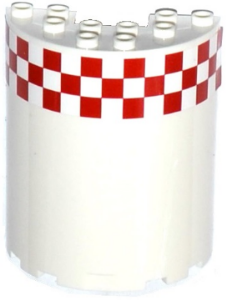 Lego Cylinder Half 3 x 6 x 6 with 1 x 2 Cutout with Red and White Small Checkered Pattern, 16 Squares Per Row (Sticker) - Set 60104