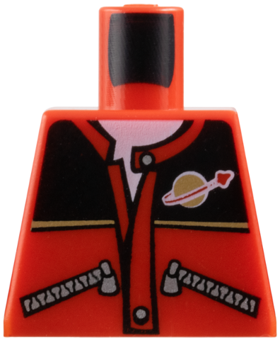 Lego Torso Jacket with Zippers, Black Top, Classic Space Logo, White Undershirt Pattern / Red