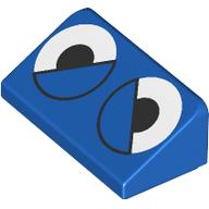 Lego Brick Sloped 30° 1 x 2 x 2/3 with Angry Eyes Print / Blue