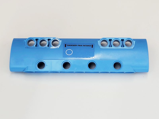 Lego Technic, Panel Curved 11 x 3 with 10 Pin Holes through Panel Surface with White Circle and Black 'DANGER FAN INTAKE' Pattern Side B (Sticker) - Set 42066