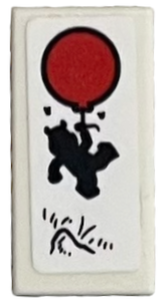 Lego Tile 1 x 2 with Black Winnie the Pooh Silhouette, Bees and Red Balloon Pattern (Sticker) - Set 21326