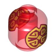 Lego Minifig Head (No Face), Gold Decorations Print / Trans-Red