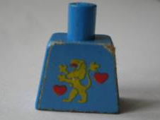 Lego Torso Castle Guard Lion Standing Yellow and 2 Red Hearts Pattern (Sticker) / Blue