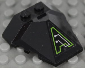 Lego Wedge 4 x 4 x 1 1/3 Pyramid Center with Lime and Silver Exo-Force Circuitry Pattern Model Left Side (Sticker) - Sets 7709 / 7713