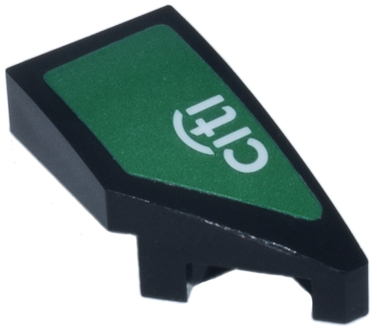 Lego Wedge 2 x 1 x 2/3 Right with White 'citi' Logo on Green Background Pattern (Sticker) - Set 77245 / Black