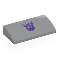 Lego Brick Curved 2 x 4 x 2/3 No Studs with Dark Purple Megatron Symbol Print / Light Bluish Gray