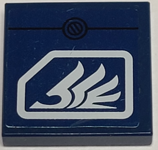 Lego Tile 2 x 2 with White Quad Wing on Dark Blue Background Pattern (Sticker) - Set 8103 / Dark Blue