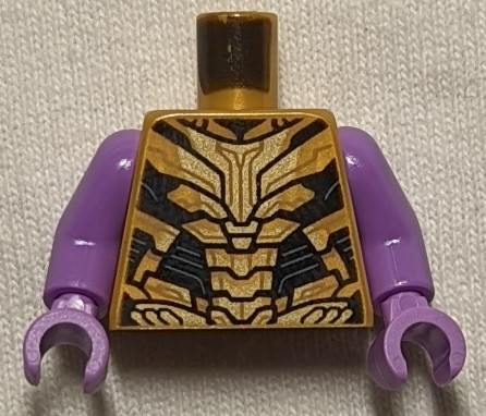 Lego Torso Armor, Gold Plates, Black Trim Pattern (Thanos) / Medium Lavender Arms / Medium Lavender Hands