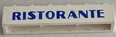 Lego Brick 1 x 6 without Bottom Tubes with Cross Side Supports with Blue 'RISTORANTE' Sans-Serif Bold Pattern