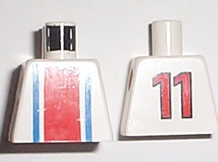 Lego Torso Soccer Vertical Red and Blue Stripes and Number 11 on Back Pattern / White