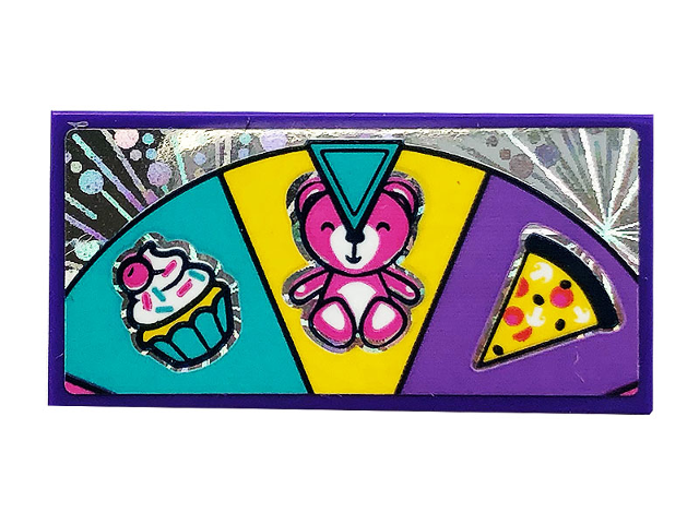 Lego Tile 2 x 4 with Wheel of Fortune with Pizza, Bear and Cupcake Pattern (Sticker) - Set 41375