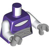 Lego Torso, Dark Purple Shirt, Light Bluish Grey Bandages print, White Arms, Light Bluish Gray Hands / Dark Purple