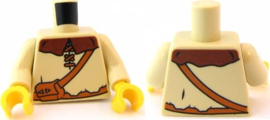 Lego Torso Castle Kingdoms Peasant Shirt with Brown Collar and Shoulder Bag Pattern / Tan Arms / Yellow Hands