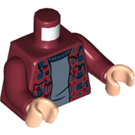 Lego Torso Shirt with Red and Dark Blue Checks over Sand Blue Undershirt Print, Dark Red Hands, Light Nougat Hands / Dark Red