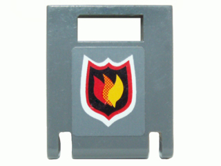 Lego Container, Box 2 x 2 x 2 Door with Slot with City Fire Logo Badge on Dark Bluish Gray Background Pattern (Sticker) - Set 7942 / Dark Bluish Gray