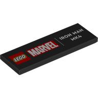 Lego Tile 2 x 6 with 'LEGO MARVEL IRON MAN MK4' Print / Black