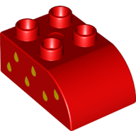 Lego Duplo Brick 2 x 3 with Curved Top with Yellow Raindrops (Strawberry Seeds) On Right Print / Red