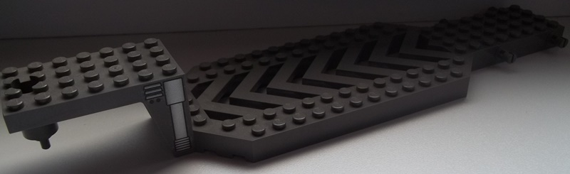 Lego Vehicle, Trailer Base 8 x 30 x 3 1/3 with Grille and Piston Pattern on both Sides (Stickers) - Set 6739