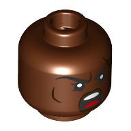 Lego Minifig Head Dwarf Barbarian, Female, Long Eyebrows, Frown / Angry Scream / Reddish Brown