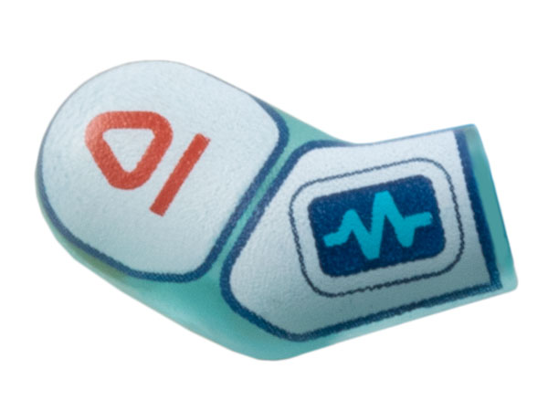 Lego Arm, Right with White Panels with Red Symbol and Medium Azure Medical Chart on Dark Blue Screen Pattern / Trans-Light Blue