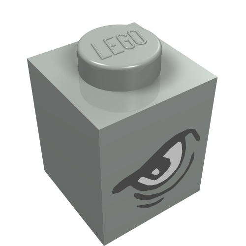 Lego Brick 1 x 1 with Angry Eye Right / Sad Eye Left Print / Light Gray
