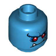Lego Minifig Head Demon, Red Eyes, Fangs, Closed Mouth / Open Mouth Print / Dark Azure