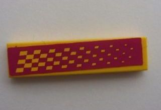Lego Tile 1 x 4 with Yellow and Light Purple Checkered Pattern (Sticker) - Set 8666 / Yellow