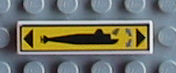 Lego Tile 1 x 4 with Black Submarine and Triangles, Blue Arrows on Yellow Background Pattern Model Right Side (Sticker) - Set 8480 / White
