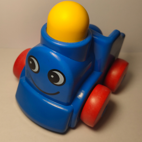Lego Primo Train Engine 1 x 2 with Red Wheels, Yellow Button, and Face Print / Blue
