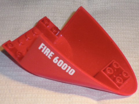 Lego Aircraft Fuselage Aft Section Curved Bottom 6 x 10 with White 'FIRE 60010' Pattern on Both Sides (Stickers) - Set 60010