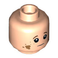 Lego Minifig Head Tiny Tim Cratchit, Reddish Brown Eyebrows, Sad with Dirt Stains / Smile Print