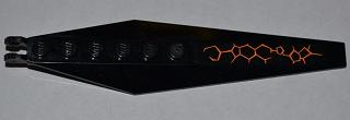 Lego Hinge Plate 3 x 12 with Angled Side Extensions and Tapered Ends with Orange Lines Type 3 Pattern Model Back  Left (Sticker) - Set 9444 / Black