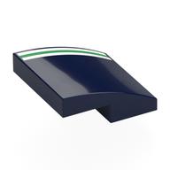 Lego Brick Curved 2 x 2 x 2/3 with White/Green/White Stripes Print / Dark Blue
