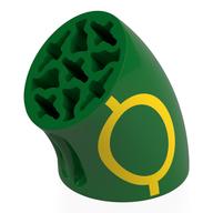 Lego Brick Round 3 x 3 D. Tube with 45° Elbow and Axle Holes (Crossholes) at Each End with Yellow Line and Circle Print