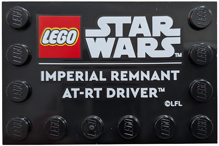 Lego Tile, Modified 4 x 6 with Studs on Edges with LEGO Star Wars Logo and White 'IMPERIAL REMNANT AT-RT DRIVER' Pattern