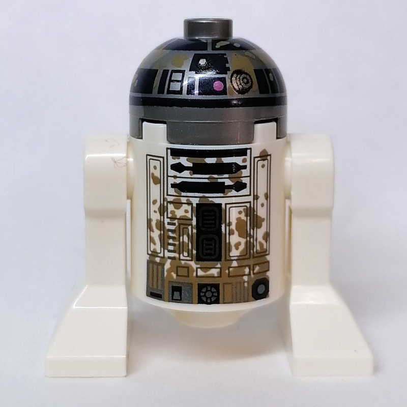Lego Astromech Droid, R2-D2, Flat Silver Dome, Mud Stains, Dual Sided Printed Body