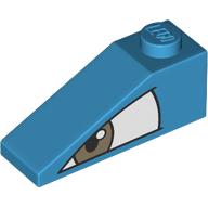 Lego Brick Sloped 33° 3 x 1 with White Eye, Grey Pupil Left Print / Dark Azure
