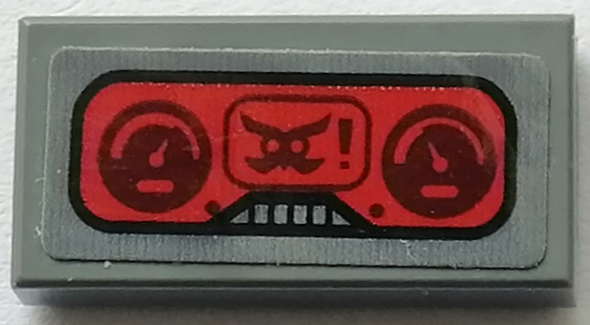 Lego Tile 1 x 2 with Gauges, Talon Face and Exclamation Mark on Red Display Screen with Black Border Pattern (Sticker) - Set 76110