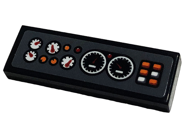 Lego Tile 1 x 3 with Gauges and Buttons on Dark Bluish Gray Background Pattern (Sticker) - Set 42120 / Black