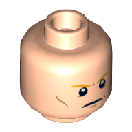 Lego Minifig Head Thor, Orange Eyebrows, Cheek Lines, Closed Mouth / Open Mouth with Teeth Print / Light Nougat