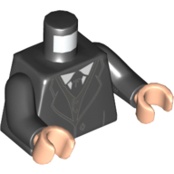 Lego Torso Jacket, Black Tie, White Shirt Print, Black Arms, Light Nougat Hands / Black